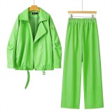 Casual Leather Jacket and Pants Set for Women