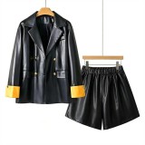 Premium PU Leather Biker Jacket Set for Women