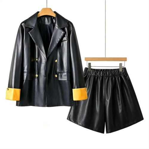 Premium PU Leather Biker Jacket Set for Women