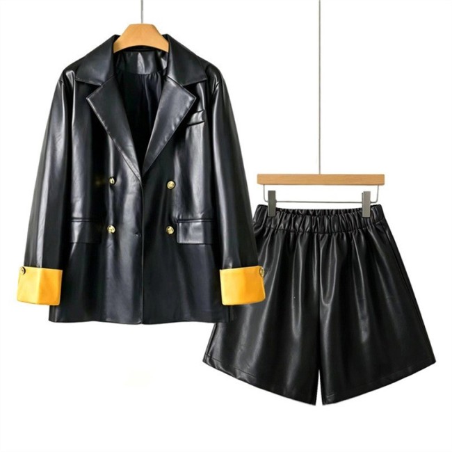 Premium PU Leather Biker Jacket Set for Women