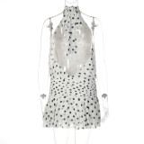 Chic Backless A-Line Polka Dot Dress with Neck Tie