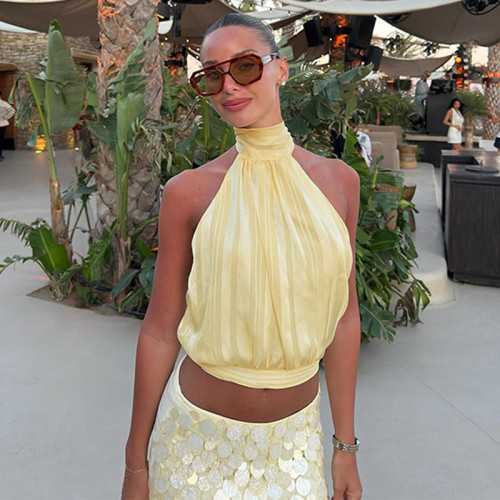 Sexy Backless Tie-Front Bustier Top
