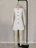 Sleeveless Round Neck Button-Down Solid Color Short Dress