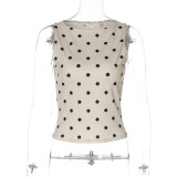 Fashionable Polka Dot Print Slim Fit Sleeveless Top