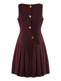 Wide Hem Pleated Waist Solid Color Sleeveless Short Dress