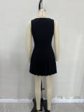 Wide Hem Pleated Waist Solid Color Sleeveless Short Dress