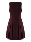 Wide Hem Pleated Waist Solid Color Sleeveless Short Dress