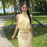 Sexy Backless Tie-Front Bustier Top