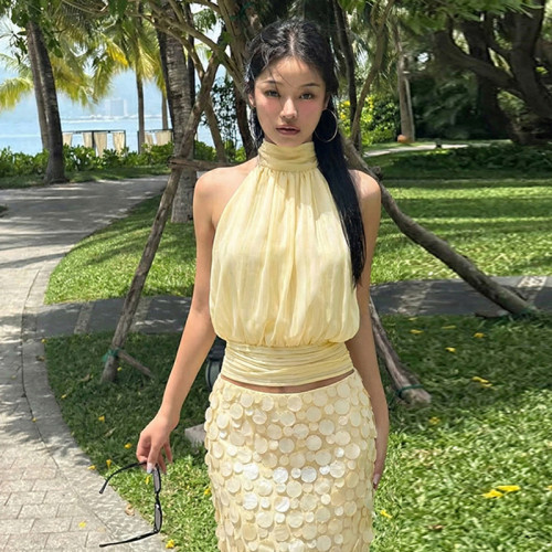 Sexy Backless Tie-Front Bustier Top