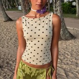 Fashionable Polka Dot Print Slim Fit Sleeveless Top