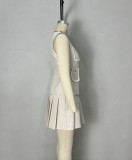 Chic Sleeveless Vest and Pleated Skirt Set