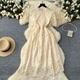 Cut-Out Floral Water-Soluble Lace Dress