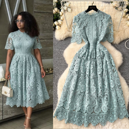 Cut-Out Floral Water-Soluble Lace Dress