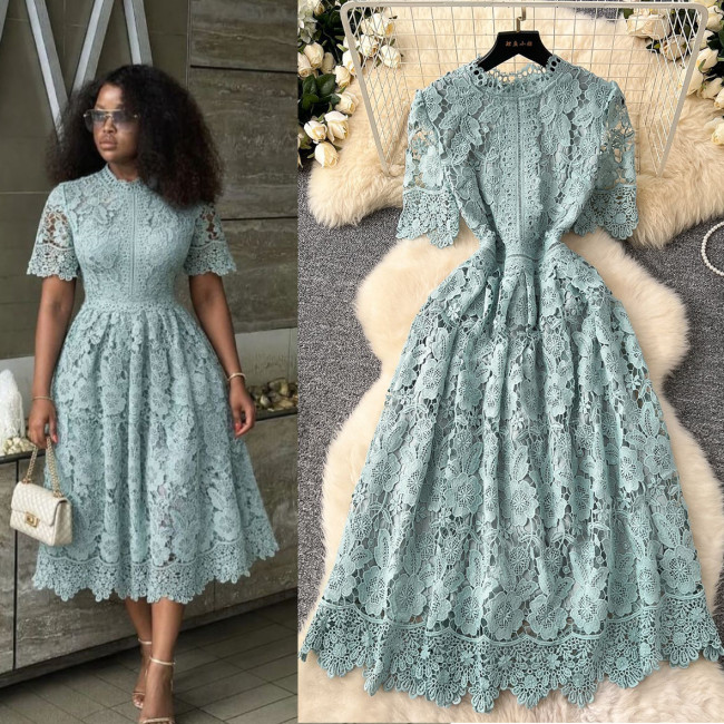 Cut-Out Floral Water-Soluble Lace Dress
