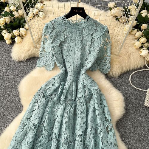 Cut-Out Floral Water-Soluble Lace Dress
