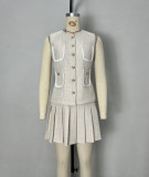 Chic Sleeveless Vest and Pleated Skirt Set