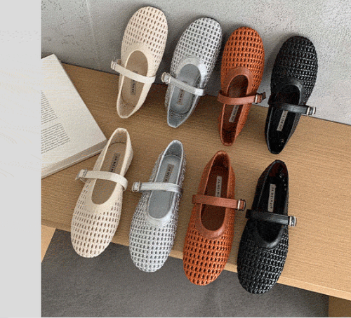 Lace-Up Woven Mary Jane Flat Shoes with Round Toe