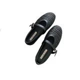 Lace-Up Woven Mary Jane Flat Shoes with Round Toe