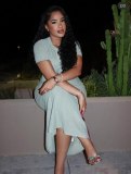 Beaded Round Neck Waist-Cinching Knit Maxi Dress