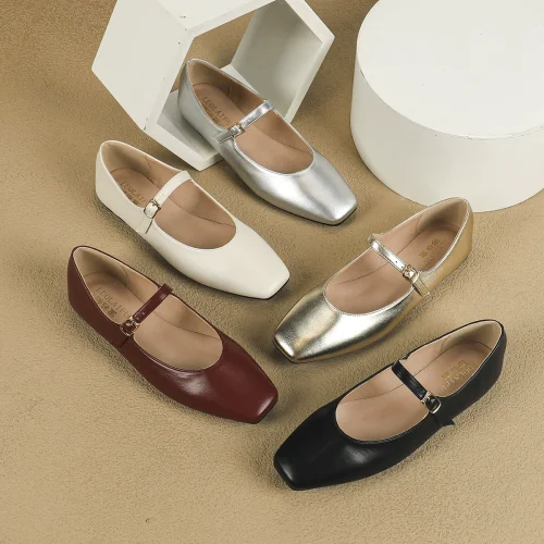 Square Toe Mary Jane Flats with Buckle