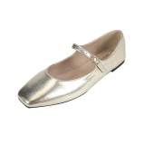 Square Toe Mary Jane Flats with Buckle