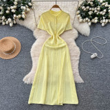 Beaded Round Neck Waist-Cinching Knit Maxi Dress