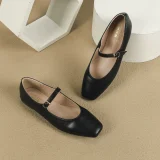 Square Toe Mary Jane Flats with Buckle