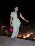 Beaded Round Neck Waist-Cinching Knit Maxi Dress