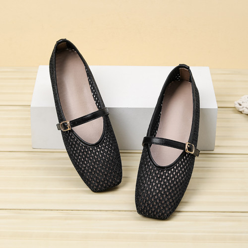 Square Toe Mary Jane Flats with Buckle