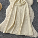Beaded Round Neck Waist-Cinching Knit Maxi Dress