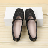 Square Toe Mary Jane Flats with Buckle