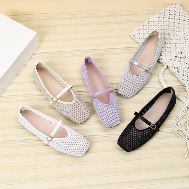 Square Toe Mary Jane Flats with Buckle