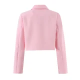Chic Short Blazer and Pleated Shorts Set with Shoulder Pads