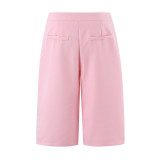 Chic Short Blazer and Pleated Shorts Set with Shoulder Pads