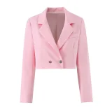 Chic Short Blazer and Pleated Shorts Set with Shoulder Pads