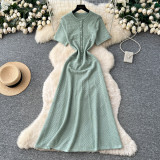 Beaded Round Neck Waist-Cinching Knit Maxi Dress