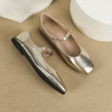 Square Toe Mary Jane Flats with Buckle