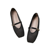 Square Toe Mary Jane Flats with Buckle