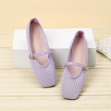 Square Toe Mary Jane Flats with Buckle