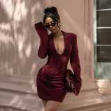 Sexy Deep V-Neck Buttoned Solid Color Bodycon Dress