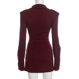 Sexy Deep V-Neck Buttoned Solid Color Bodycon Dress