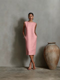 Sleeveless Round Neck Mid-Length Blended Fabric Dress