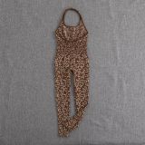 Leopard Print Halter Neck Bodysuit Jumpsuit