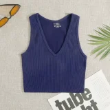 Ribbed V-Neck Single-Layer Nylon Sports Bra