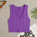 Ribbed V-Neck Single-Layer Nylon Sports Bra