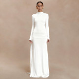 High Neck Long Sleeve Pleated Maxi Dress