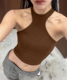 Women's Summer Crop tank Tops Sleeveless Double Tanks High Neck Workout Shirts