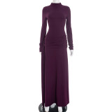 High Neck Long Sleeve Pleated Maxi Dress