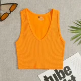 Ribbed V-Neck Single-Layer Nylon Sports Bra
