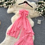 Asymmetrical Halter Neck Cutout Top with High-Waisted Skirt